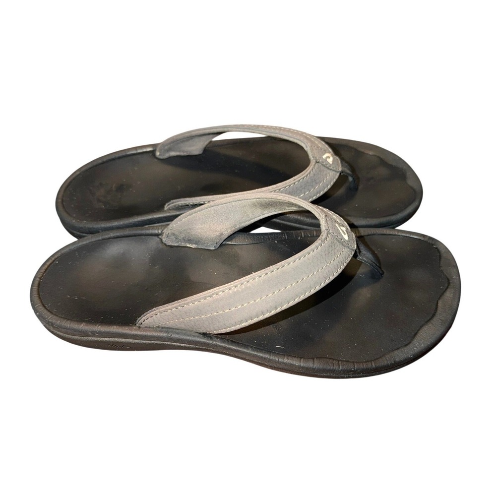 OluKai Ohana Women's Comfort Flip Flops Size 7 Gray Black Sandals Water Friendly - Picture 2 of 9